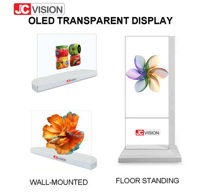 Layar Digital Signage Transparan Berdiri Lantai 1920×1080 Kecerahan Tinggi