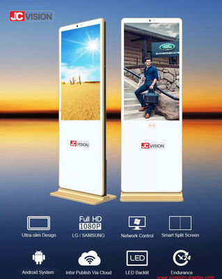 Android/Windows OS 65 inci Stand Lantai Putih Digital Signage untuk Tampilan 4k- 7/24 D/H