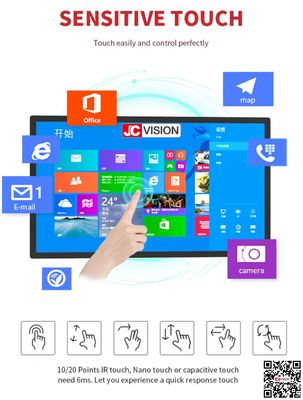 JCVISION 1080P 4K panel layar sentuh 32 42 50 55 65 inci layar sentuh layar tampilan monitor kios interaktif