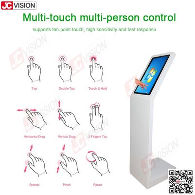 Jcvision 21,5 Inch Self Service Kios Informasi Digital Interaktif Tipe L Vertikal layar sentuh Kios layar Putih