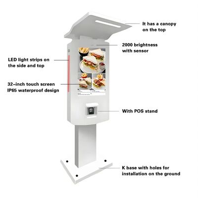 32 Inch Outdoor IP65 Self Service Checkout Kiosk Dengan Aluminium Housing