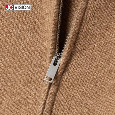 JCVISION Musim Gugur Musim Dingin Coklat Leher V Lengan Panjang Ritsleting Wanita