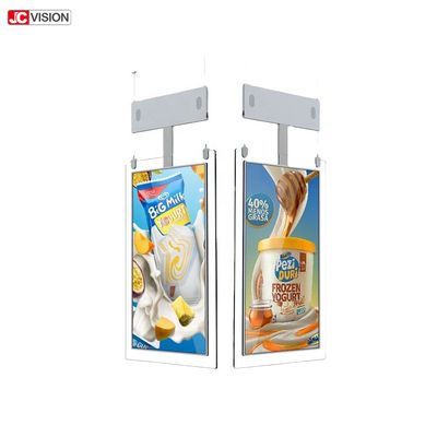 Kios Digital Signage LCD Transparan Berdiri Lantai Layar Ganda