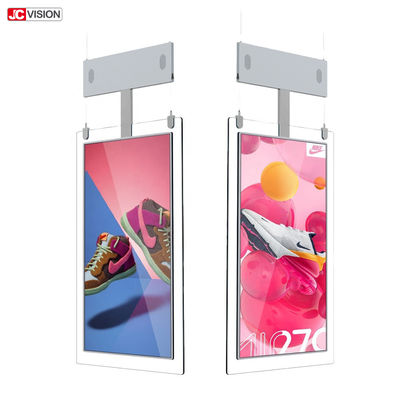 Kios Digital Signage Berdiri Lantai Super Tipis Pemutar Iklan Layar Ganda