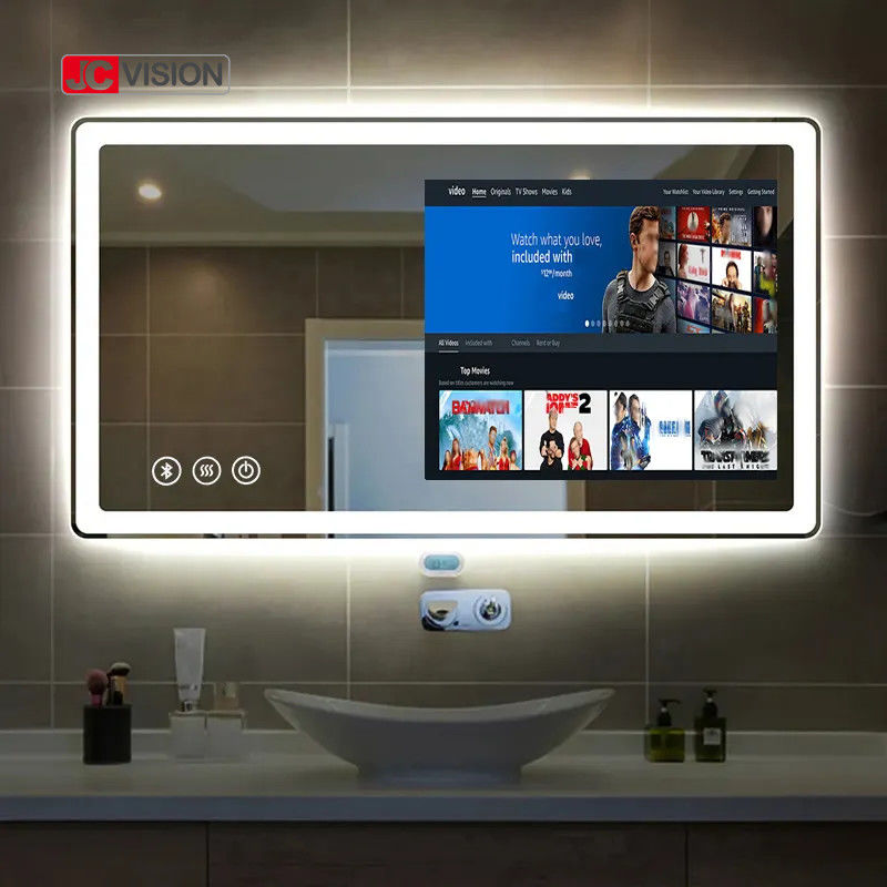 JCVISION Hotel Rumah Layar sentuh TV Android LED Smart Kamar Mandi Mirror IP65