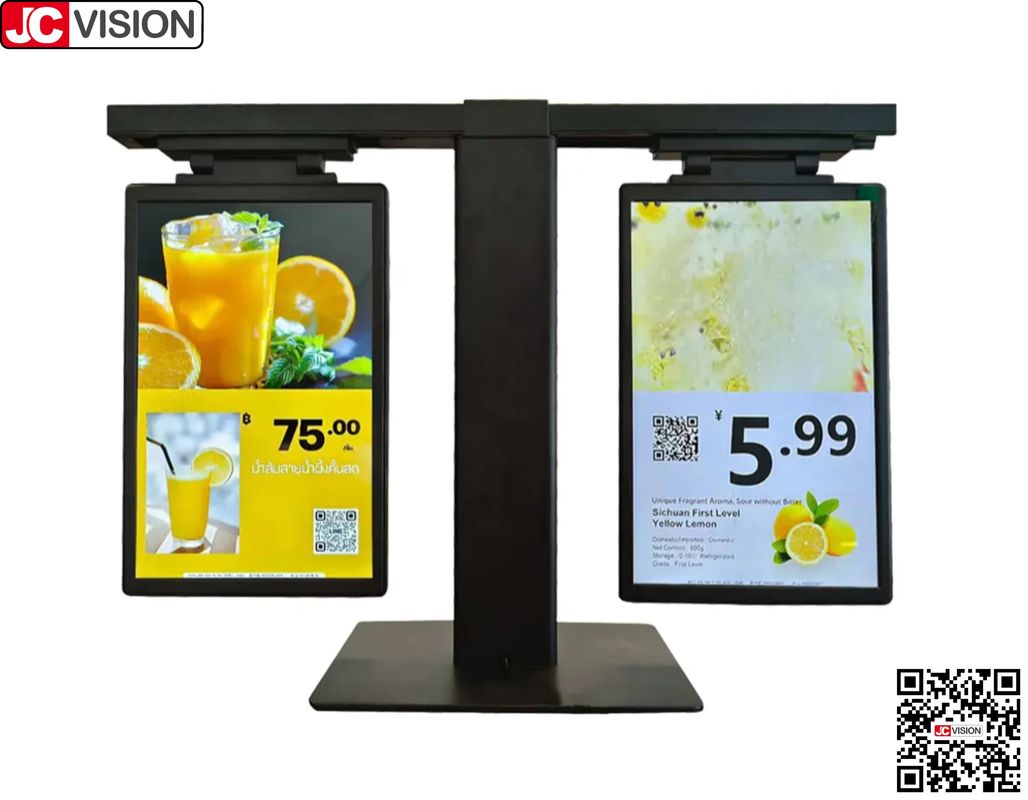 JCVISION Tampilan Layar Ganda 10,1 inci dari Label Harga Elektronik Produk, Tanda Digital/Layar Sentuh