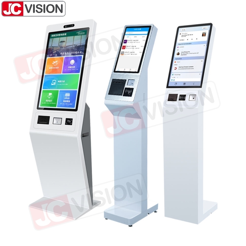 Disesuaikan 27 Inci Lantai Berdiri layar sentuh Kiosk Interaktif Pembayaran Kiosk Self Service Kiosk dengan Printer QR Scan Terminal